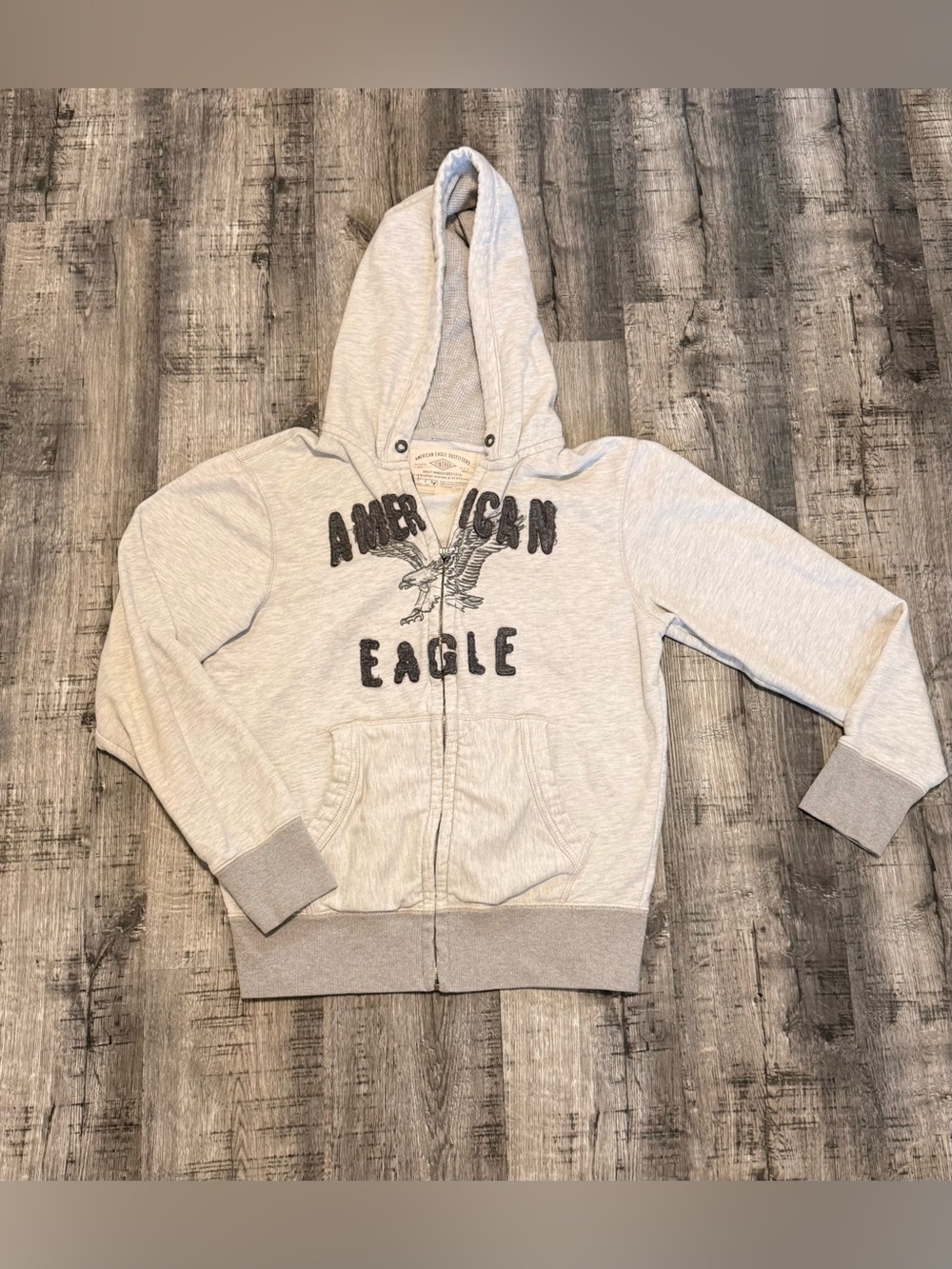 American Eagle Outfitters Light Heather Gray Men’s Zip Hoodie with Eagle Graphic